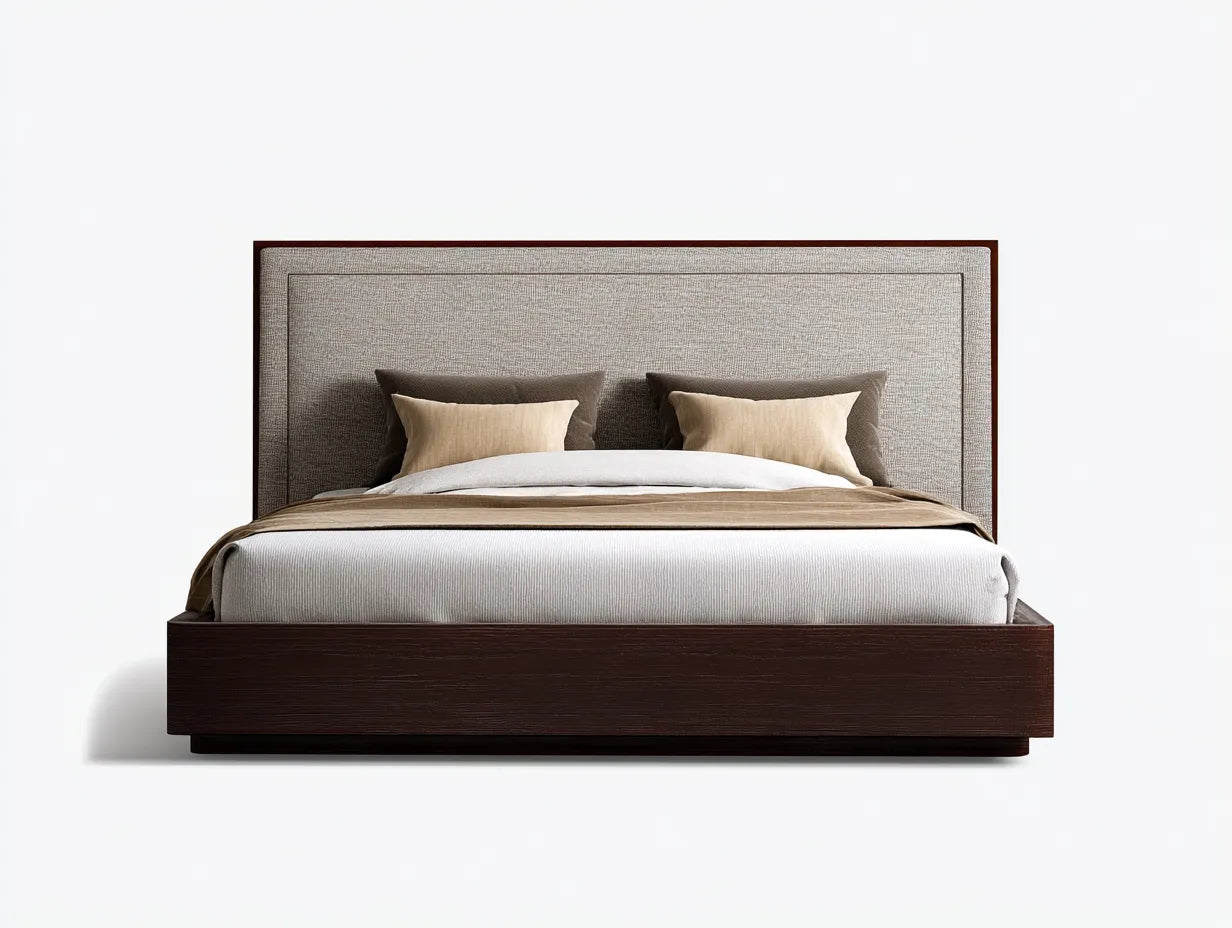 Doppelbett mit Stoffkopfteil 200x180x108 cm - dunkelbraun und beige - für das Schlafzimmer - modernes Rahmendesign