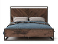 Doppelbett aus Holz und Metall 200x180x110 cm - dunkelbraun und schwarz - für das Schlafzimmer - Industrial-Design mit markantem Kopfteil