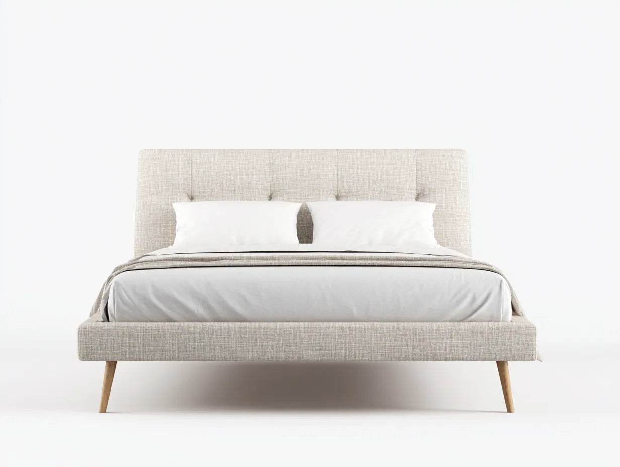 Polsterdoppelbett 200x180x105 cm - cremebeige und naturholz - für das Schlafzimmer - skandinavisches Design mit Stoffkopfteil