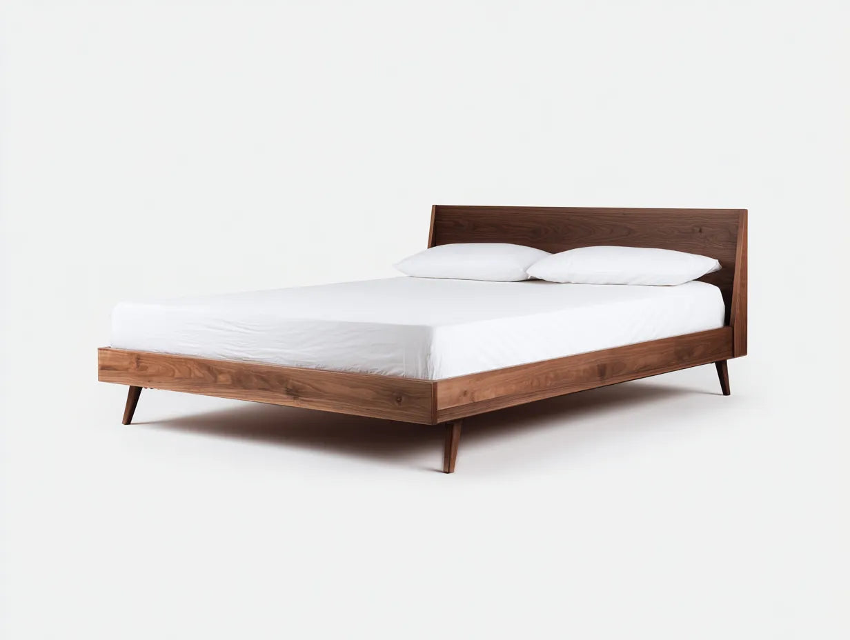 Doppelbett aus Holz 200x180x96 cm - dunkelwalnuss - für das Schlafzimmer - puristisches Design mit schrägem Kopfteil