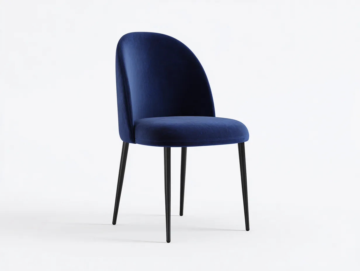 Moderner Esszimmerstuhl Samt Navy Blau - 52 x 57 x 90 cm - Schwarz und Navy Blau - skandinavischer Stil - gepolsterter Sitz, ergonomische Rückenlehne, robuste Holzbeine