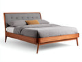 Doppelbett aus Holz 200x180x102 cm - walnussbraun und grau - für das Schlafzimmer - Mid-Century-Design mit gepolstertem Kopfteil