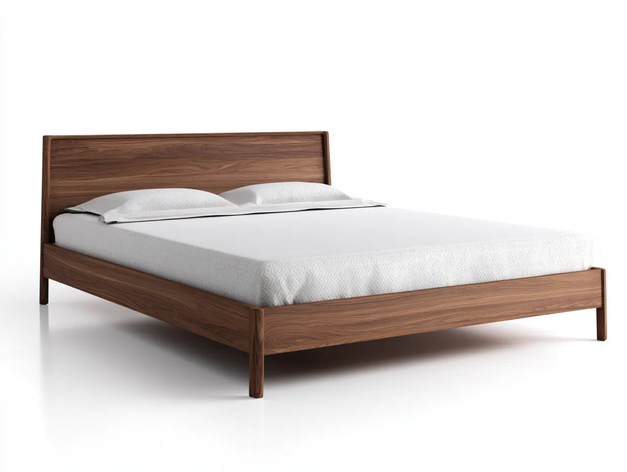 Doppelbett aus Holz 200x180x100 cm - nussbaumfarben - für das Schlafzimmer - zeitloses Design mit hohem Holzkopfteil